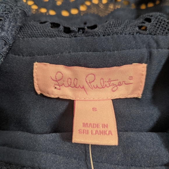 NWT! Lilly Pulitzer Lyra Top High Tide Navy Scalloped Stripe Lace Size S $98 - Picture 3 of 12